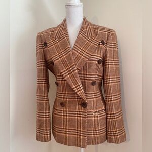 ESCADA 100% Wool Vintage Brown Plaid Blazer Sz 34 U.S XS
